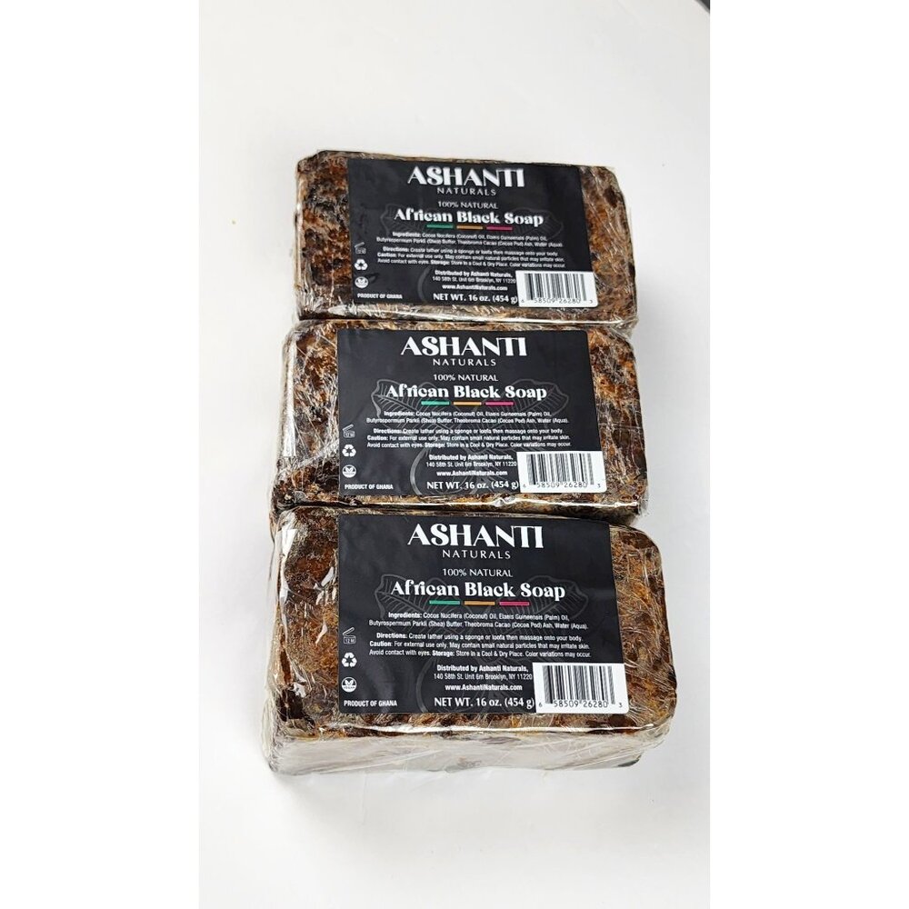 Ashanti African Fragrance Free Black Soap, 3 bars, 46oz /1362g